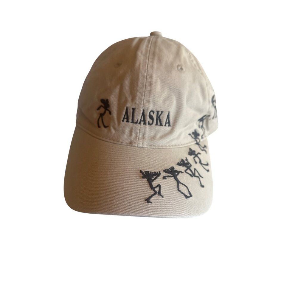 Alaska Embroidered Tan Cotton Baseball Cap Dancing Natives Design Adjustable